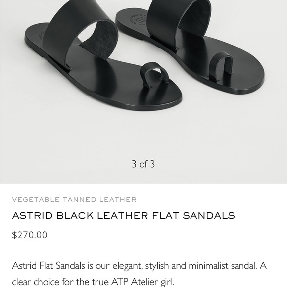 ATP Astrid Black Leather Flat Sandal Size 41/10 - Picture 2 of 8